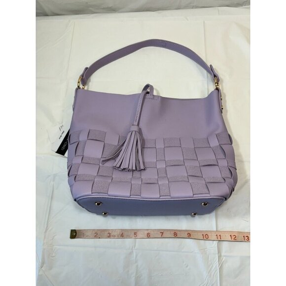 Mello World PURPLE BASKET WEAVE BUCKET BAG Purse/ Shoulder Bag - Picture 1 of 14